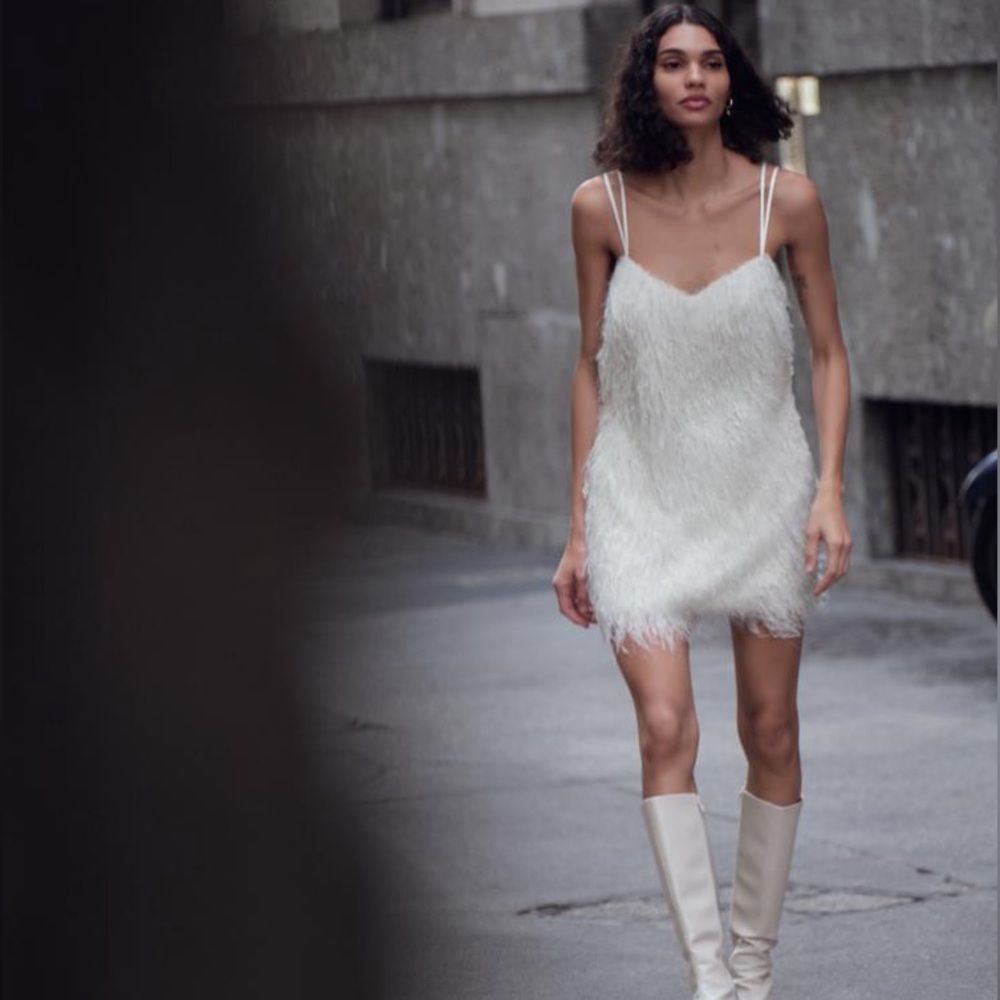 NWT Zara Fringed Mini Dress with Metallic Thread - Medium